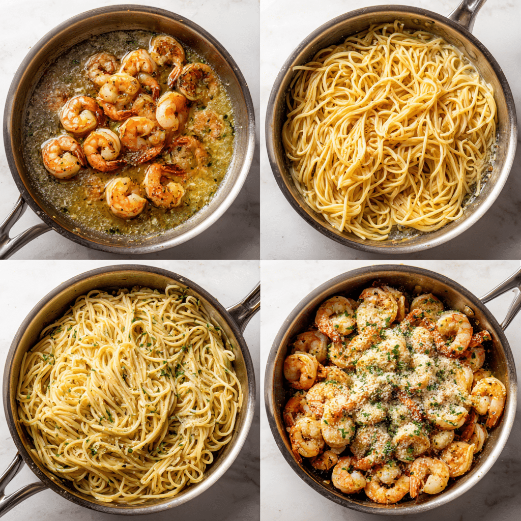 Delightful One-Pot Garlic Butter Shrimp Pasta for Busy Weeknights 4 Step-by-step cooking process for One-Pot Garlic Butter Shrimp Pasta