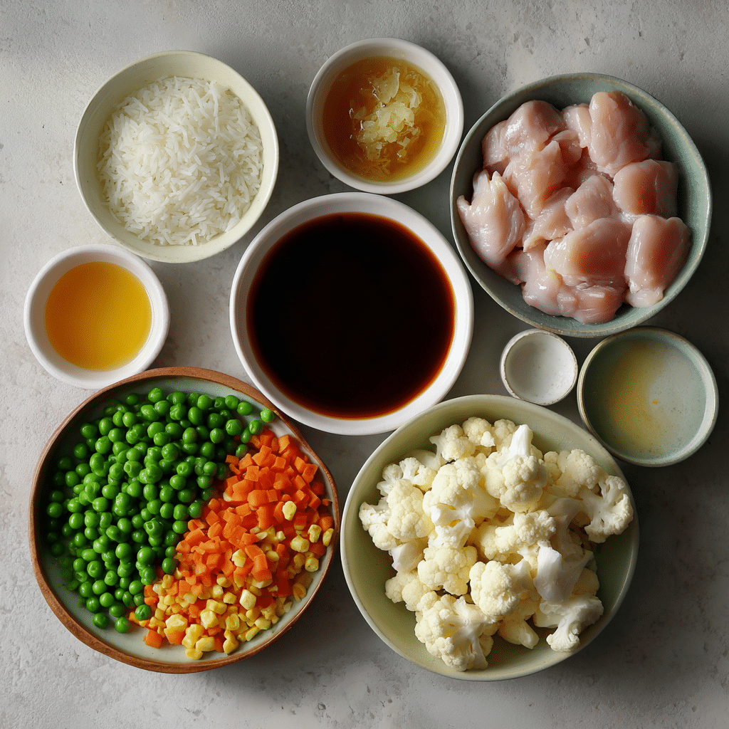 Air Fryer Buffalo Cauliflower Recipe: Crispy, Zesty Healthy Dinner Delight 3 Ingredients for Air Fryer Buffalo Cauliflower neatly arranged