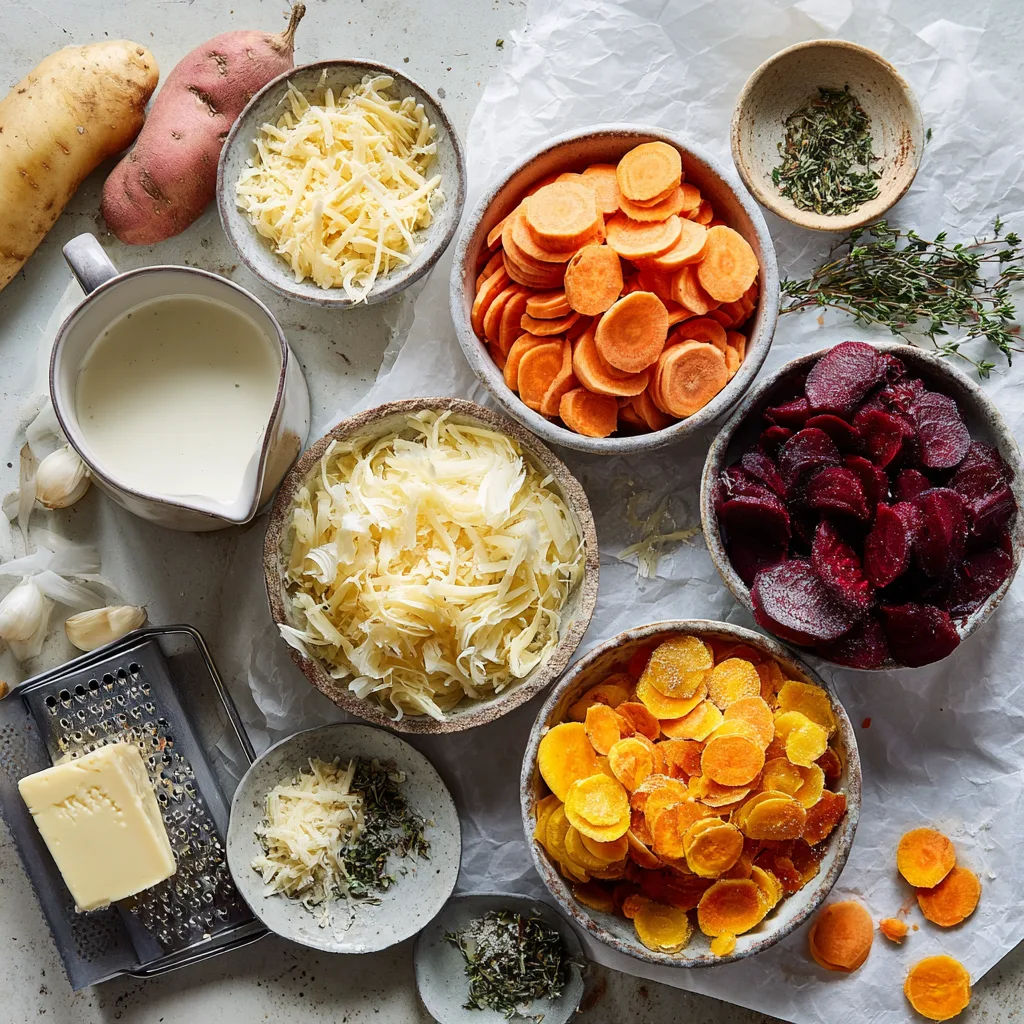 Ingredients for Bangin Breakfast Potatoes—potatoes, bacon, garlic, oil, butter, spices, maple syrup, parsley