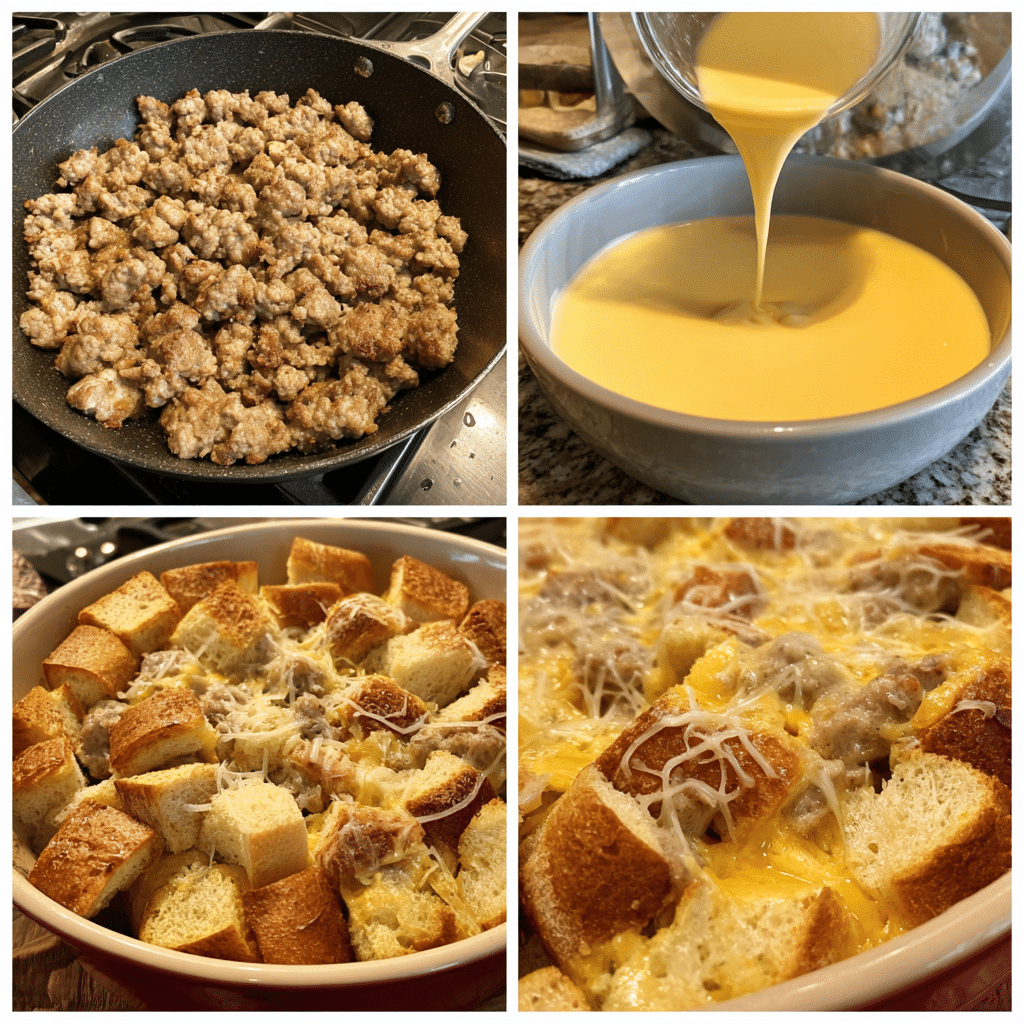 Cheesy Sausage Breakfast Casserole: A Warm, Flavorful Morning Delight 4 Cheesy Sausage Breakfast Casserole recipe step by step collage