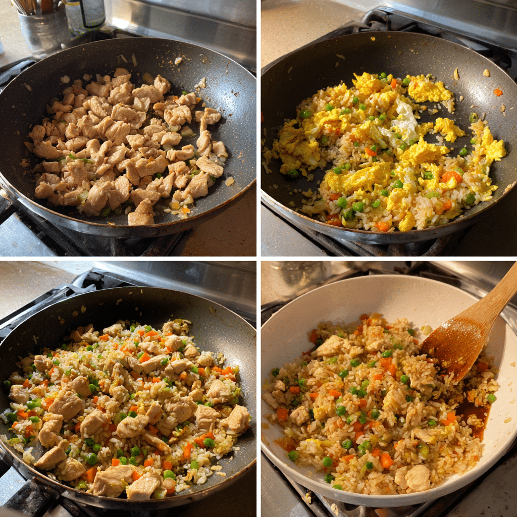 Chinese Chicken Fried Rice Delight: Quick, Flavorful, and Family-Friendly 4 Chinese Chicken Fried Rice recipe step by step collage