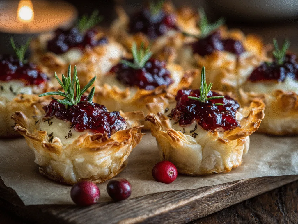 cranberry brie bites in phyllo cups