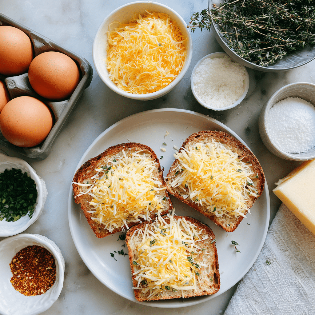 Egg and Cheese Toasts: A Quick, Comforting Breakfast You’ll Love 3 Ingredients for Egg and Cheese Toasts flat lay