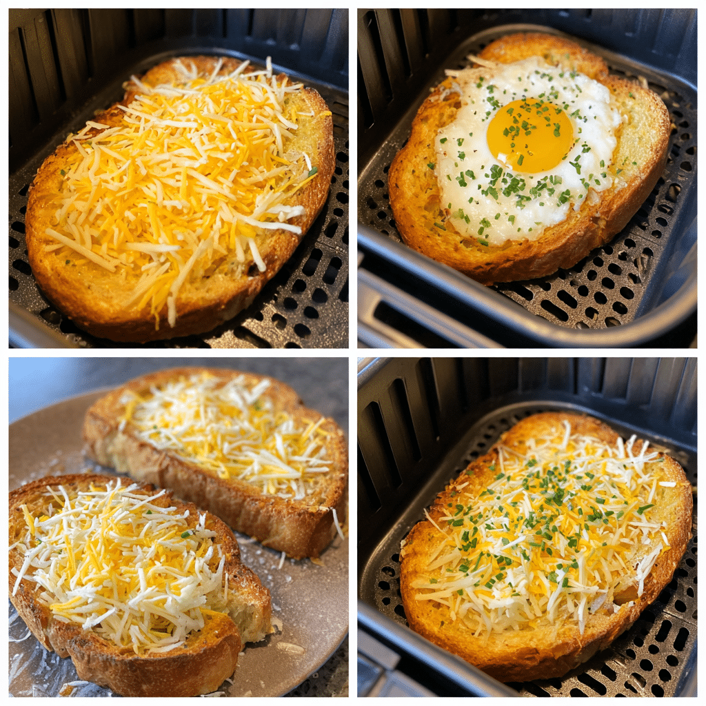 Egg and Cheese Toasts: A Quick, Comforting Breakfast You’ll Love 4 Four-panel collage showing the process of making Egg and Cheese Toasts: buttering bread, topping with cheese, adding egg, and cooking until golden and melty.