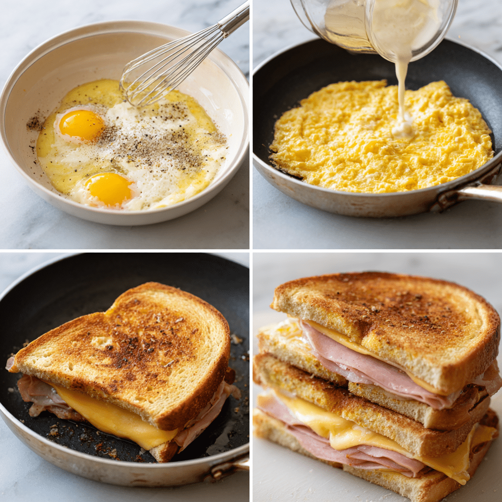Egg and Ham Breakfast Sandwich: Irresistibly Delicious Morning Treat 4 Egg and Ham Breakfast Sandwich recipe step-by-step collage