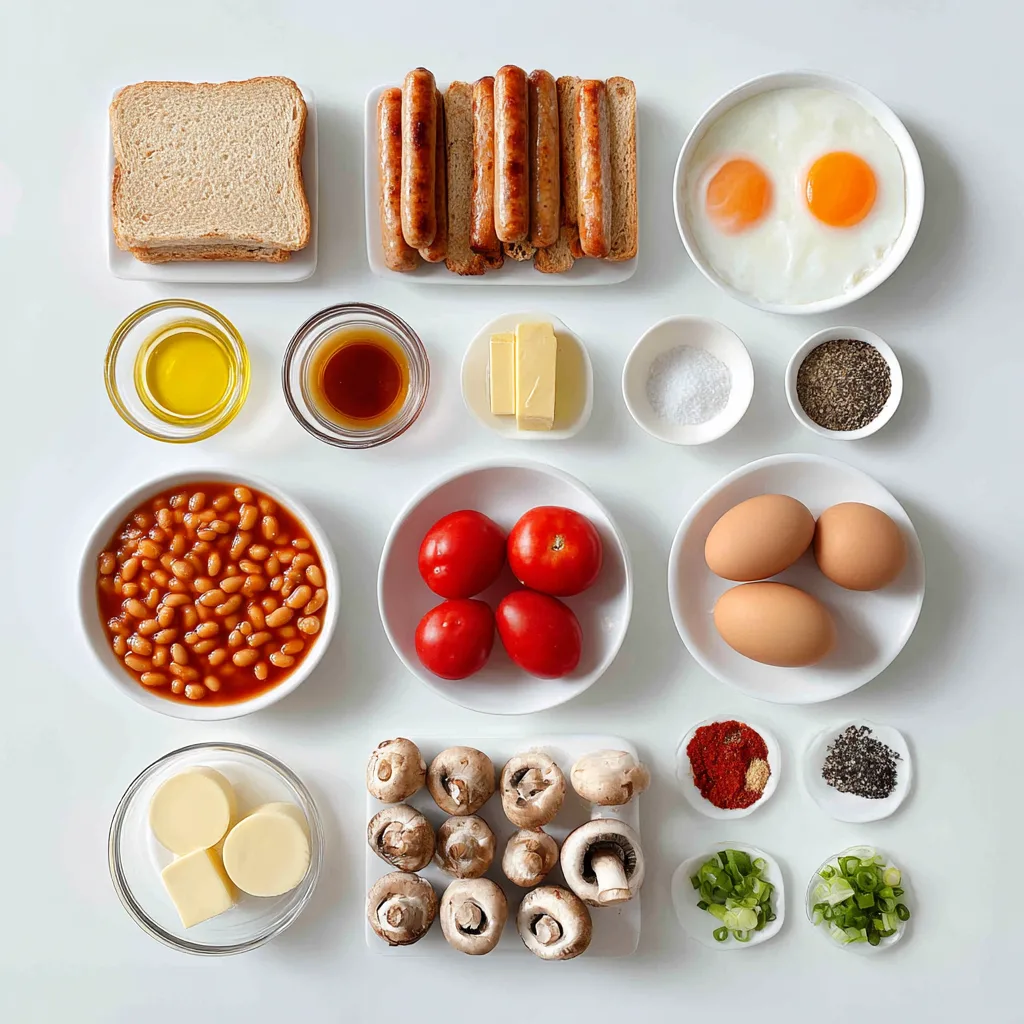 Ingredients for Full English Breakfast arranged in bowls