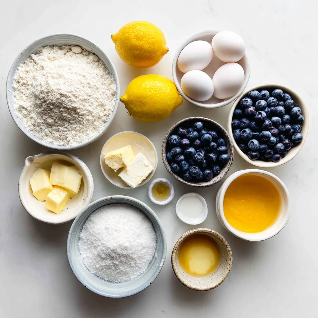 Lemon Blueberry Sheet Cake – A Refreshing, Zesty Summer Treat 3 Ingredients for Lemon Blueberry Sheet Cake arranged in bowls