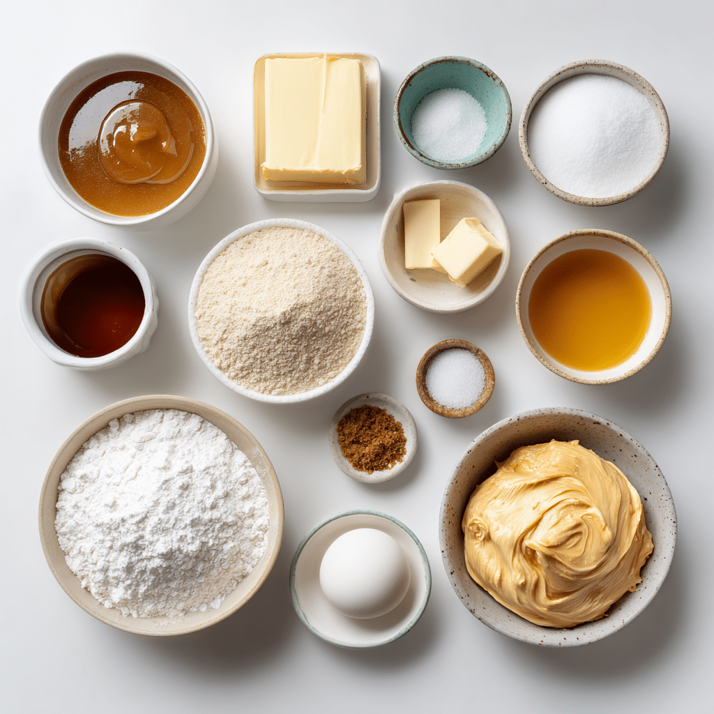 Salted Caramel Cake: Irresistibly Decadent Dessert for Any Celebration 3 Ingredients for Salted Caramel Cake neatly arranged in bowls