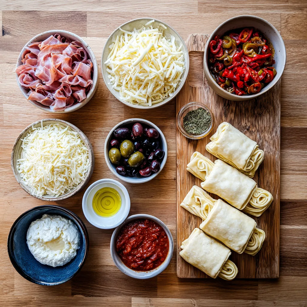 Ingredients for Antipasto Puff Pastry Pinwheels