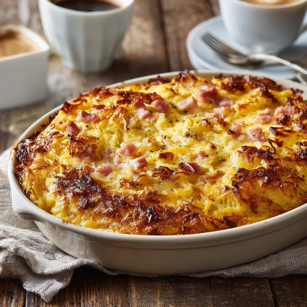 Cheesy Hashbrown and Ham Breakfast Bake