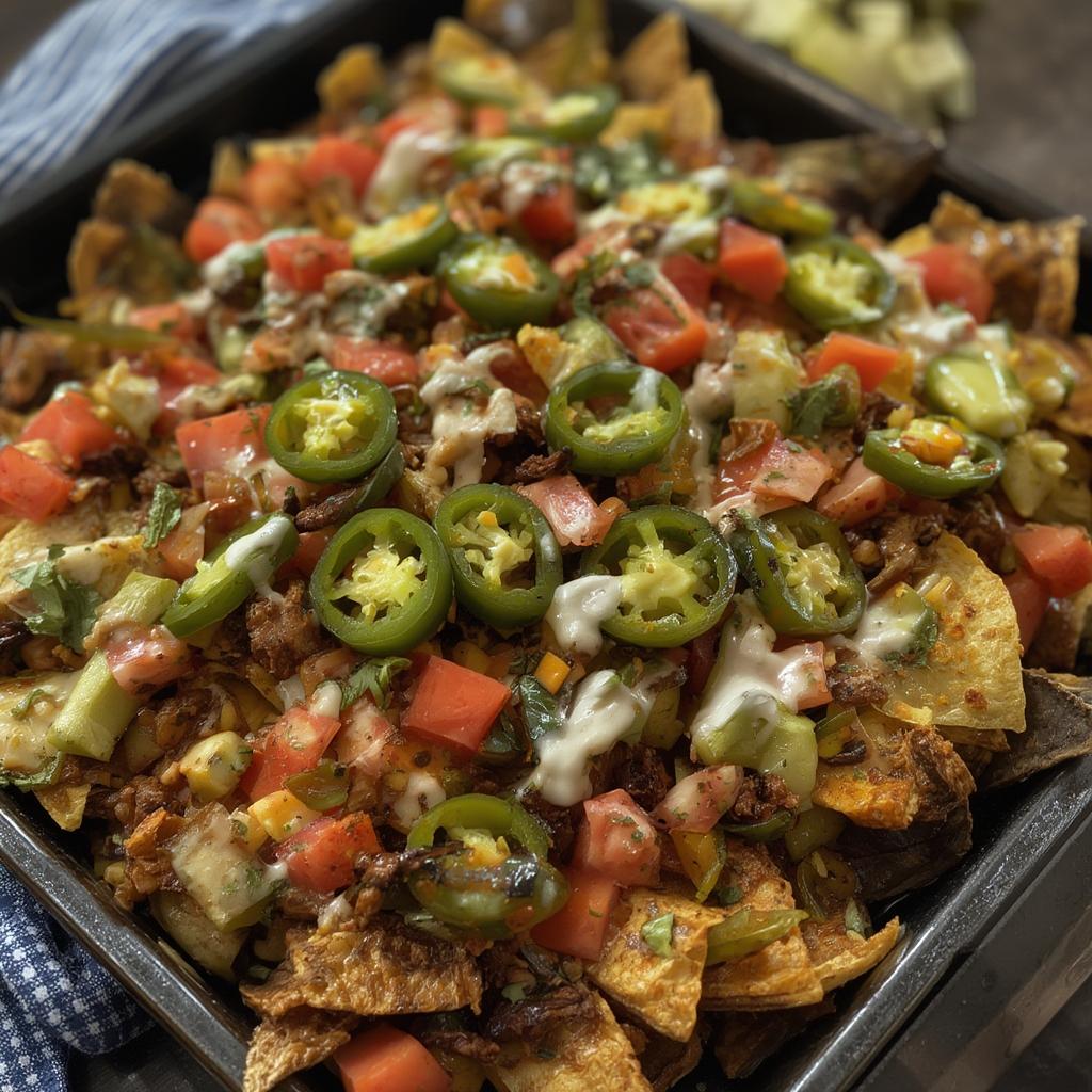 Loaded Sheet Pan Nachos with Jalapeyos