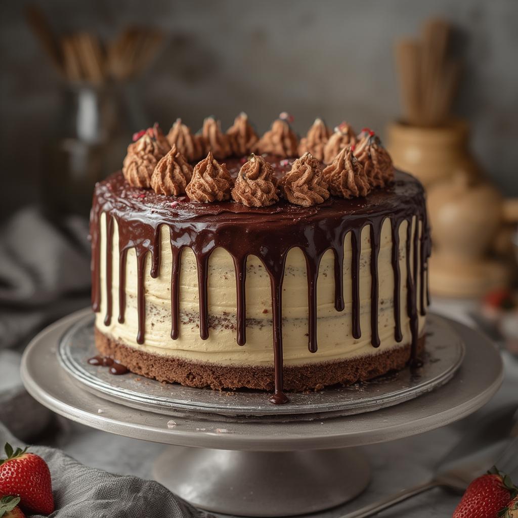 Finished Neapolitan Drip Cake