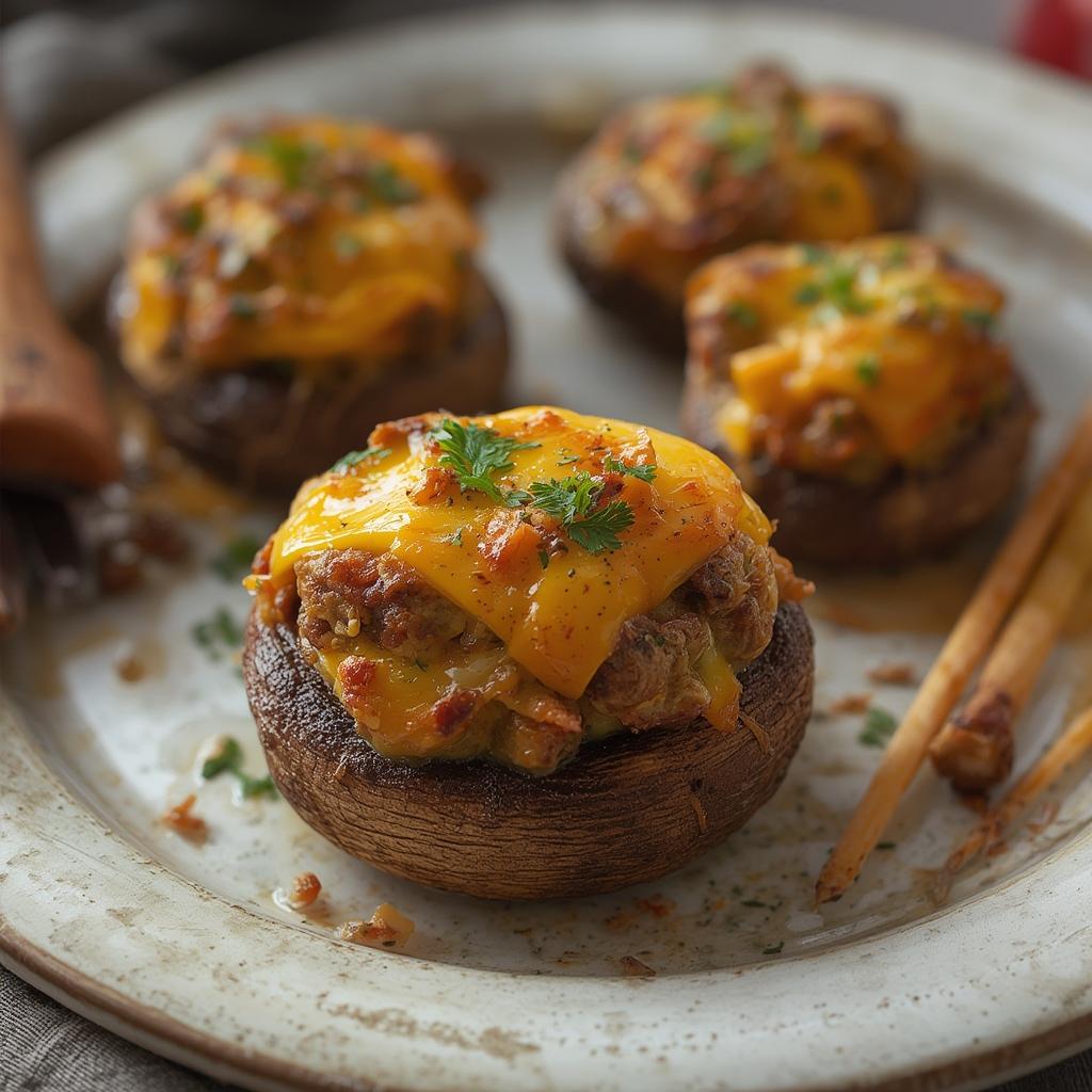 Sausage Cheddar Stuffed Mushrooms
