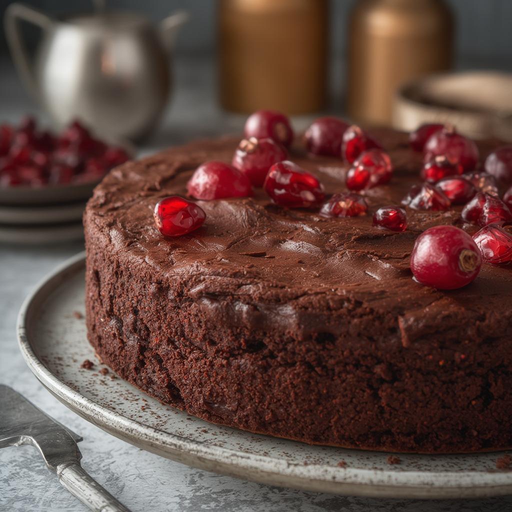 Squidgy Chocolate Pomegranate Torte