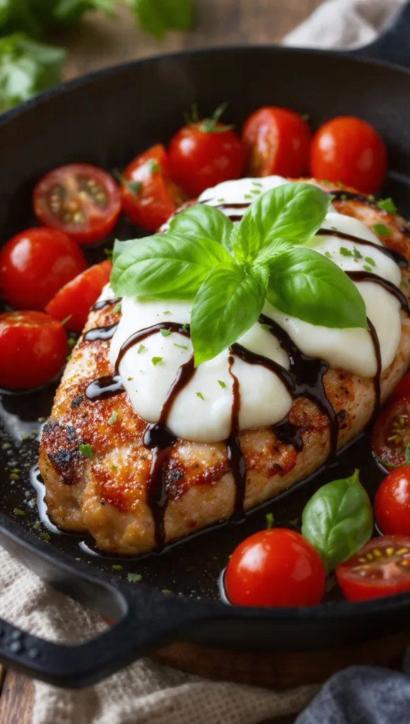 original prompt caprese chicken in a skillet criti