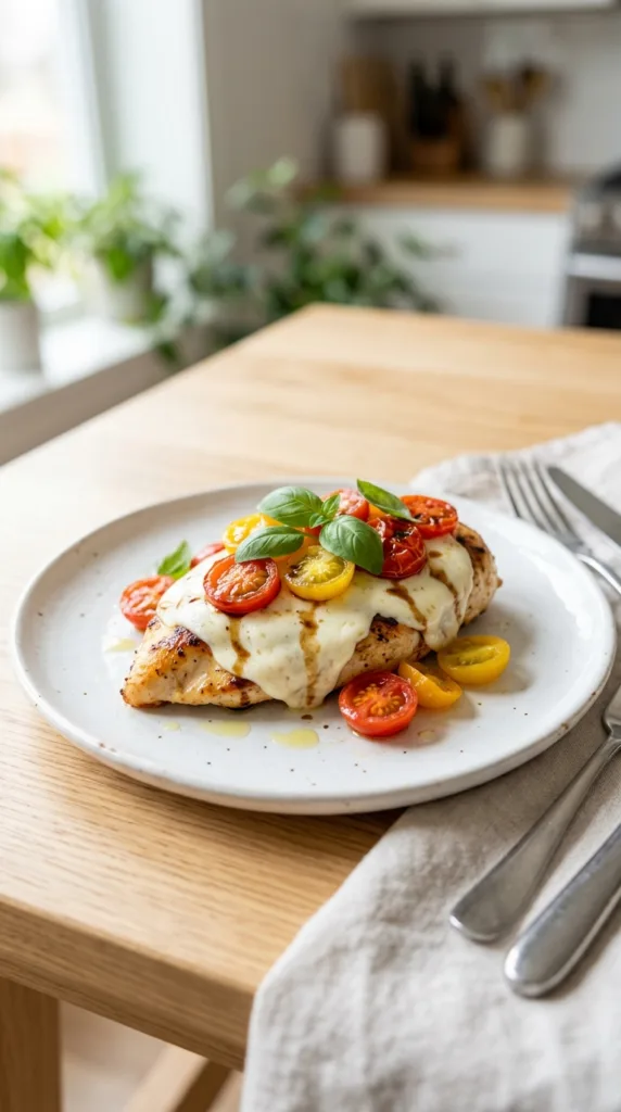 10 Healthy Spring Dinner Recipes (Ready in 30 Minutes) 10 Caprese chicken on plate 1da558d350