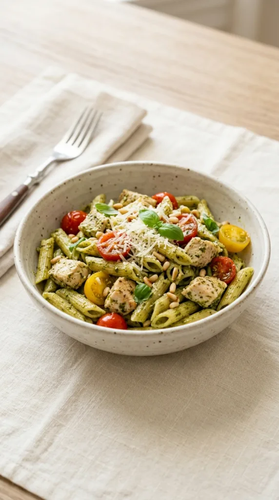 20 Quick Chicken Dinners Ready in 30 Minutes or Less 7 Chicken pesto pasta in bowl 8e81cbe796