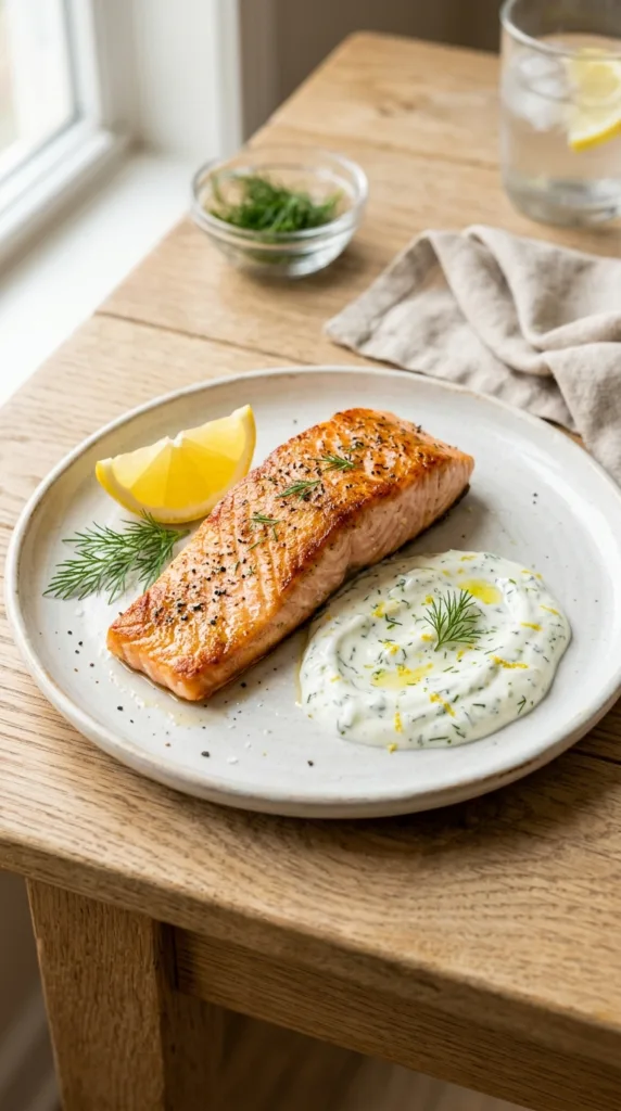 10 Healthy Spring Dinner Recipes (Ready in 30 Minutes) 4 Pan seared salmon yogurt sauce 6a5fb7e207