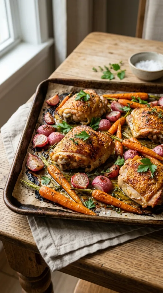 5 Easy Spring Chicken Dinner Ideas for Busy Weeknights 4 Roasted chicken radishes carrots b015ac09d5