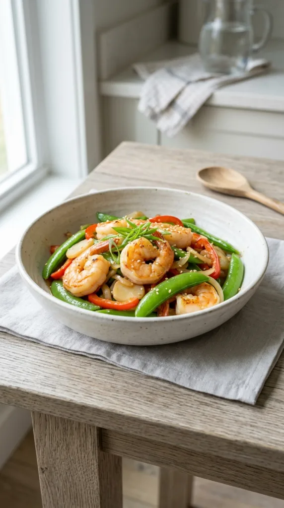 10 Healthy Spring Dinner Recipes (Ready in 30 Minutes) 3 Shrimp stir fry in bowl 413937b5fc
