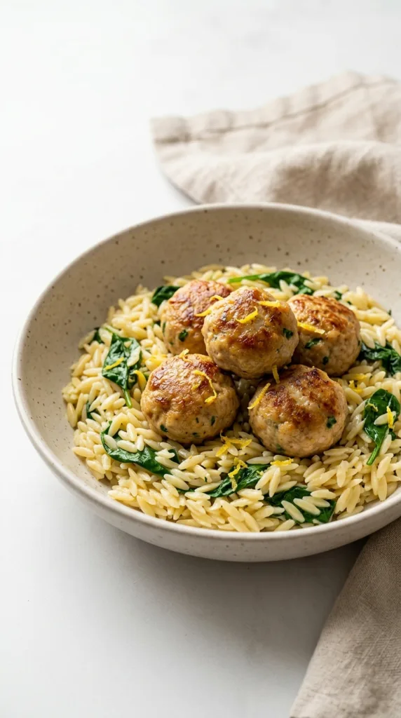 10 Healthy Spring Dinner Recipes (Ready in 30 Minutes) 11 Turkey meatballs orzo bowl 3c50dcf102