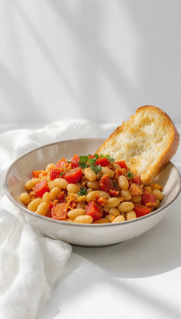 draft prompt beans in tomato sauce with toast quic