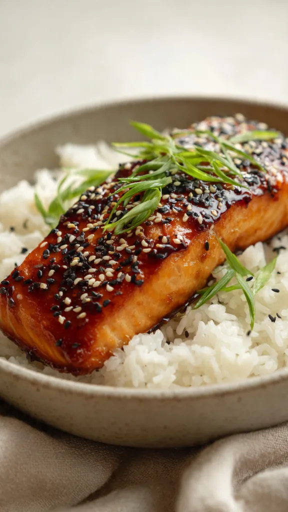 original honey garlic salmon on a plate critique l