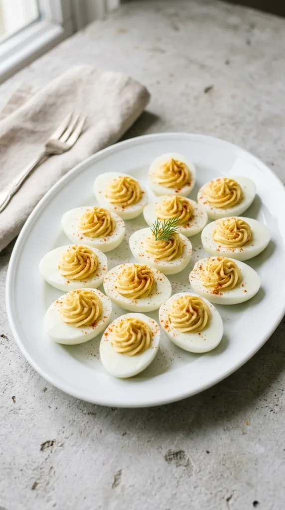 Deviled eggs on white platter 202605011953
