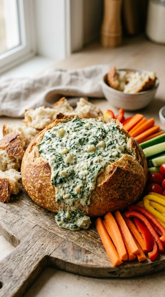 Spinach dip in bread bowl 202605011951