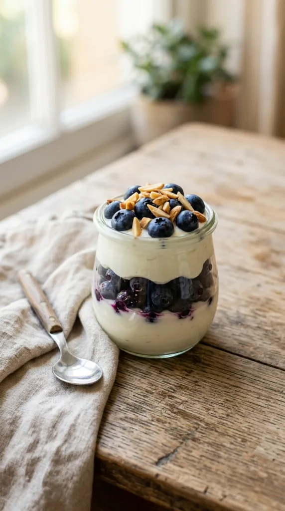 7 High-Protein Recipes to Hit Your Goals Without Sacrificing Flavor 5 Yogurt blueberries almonds jar 202605102030
